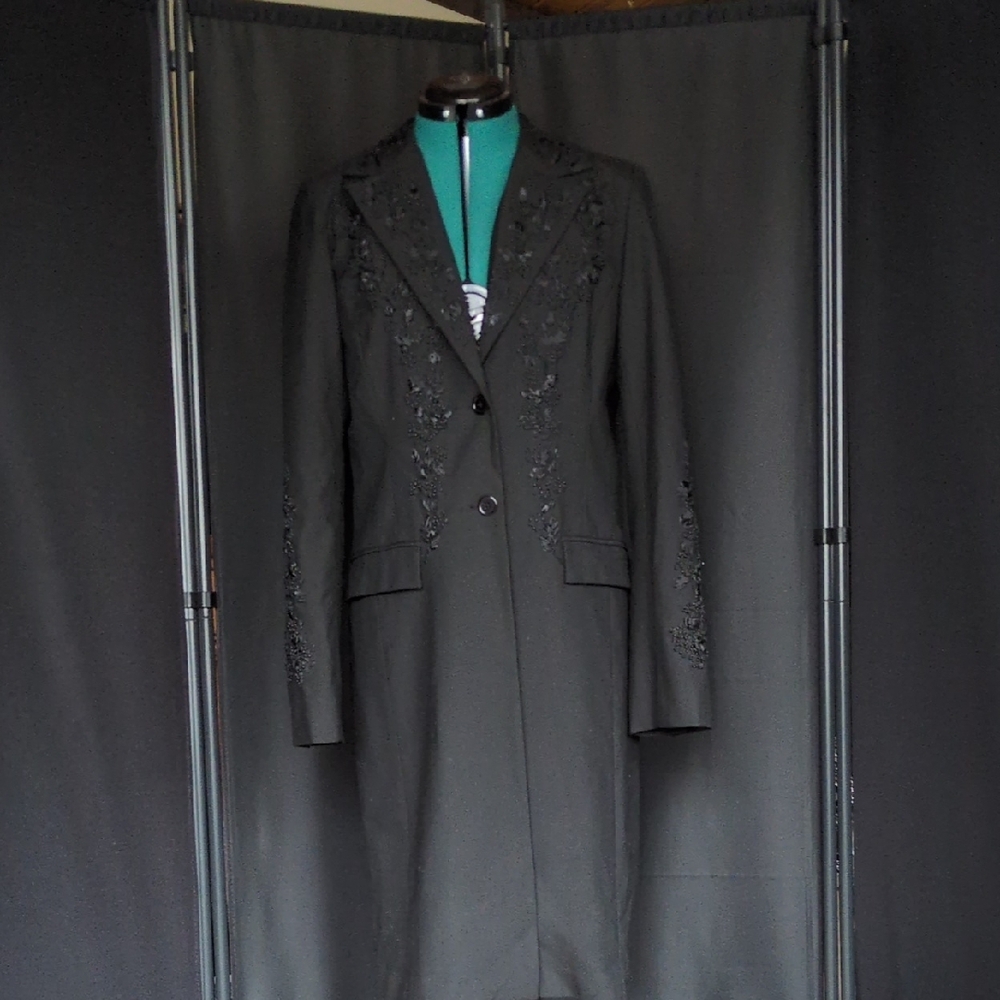 Elegant Black Embroidered Women's Coat